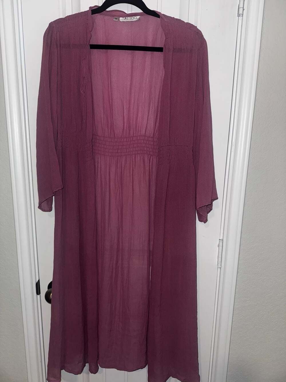 TATTOO Sheer Chiffon Maxi Kimono Duster in Plum fairy regal coquette‎